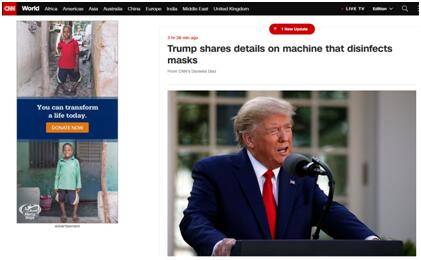 口罩短缺怎么办？特朗普“推销”口罩消毒机：经消毒最多可用20次