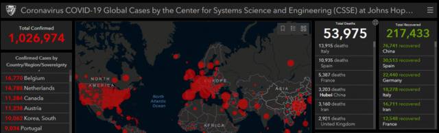 约翰斯-霍普金斯大学：中国以外新冠肺炎死亡病例超5万例