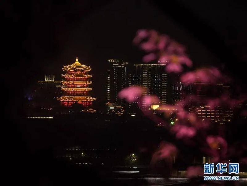 ▲这是4月7日晚在武汉龟山拍摄的黄鹤楼夜景。（新华社记者肖艺九摄）
