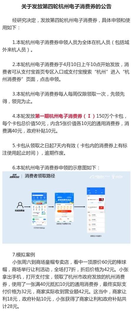 杭州：将于10日上午10点发放第四轮电子消费券