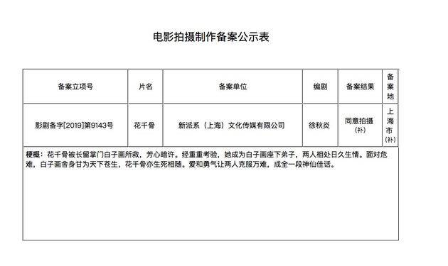 《花千骨》备案公示表