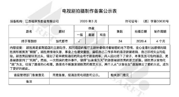 电视剧拍摄制作备案公示表