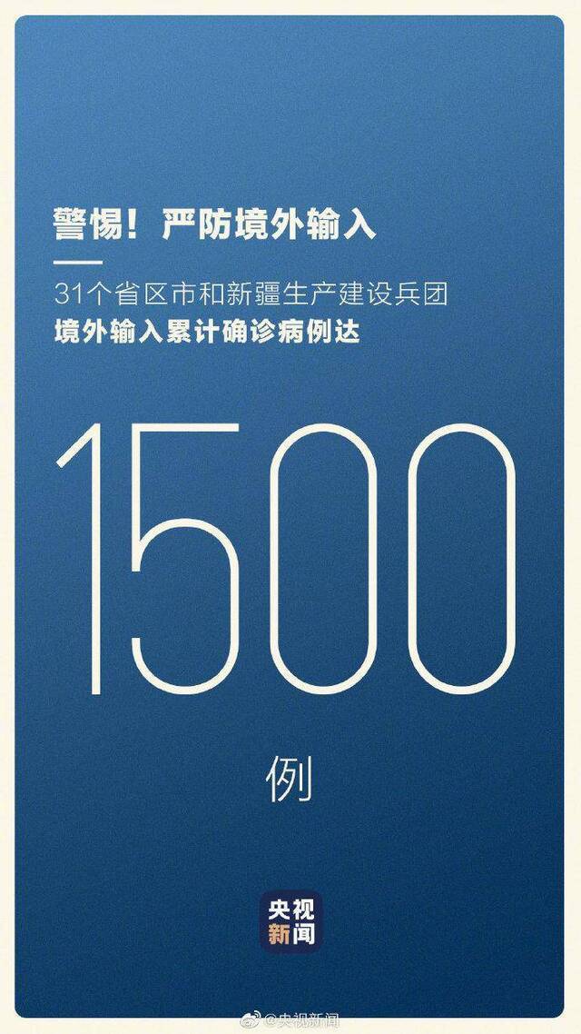 31省区市累计境外输入病例1500例