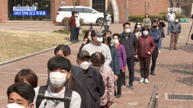 韩国市民戴口罩排队投票（MBN电视台）