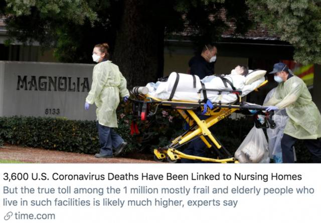 美国3600例死亡病例与养老院有关。/《时代》杂志报道截图