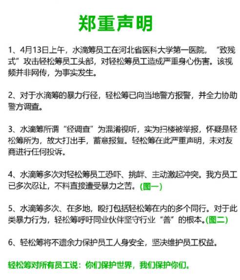 水滴筹轻松筹员工斗殴 网友：嘴上道义 心里都是生意