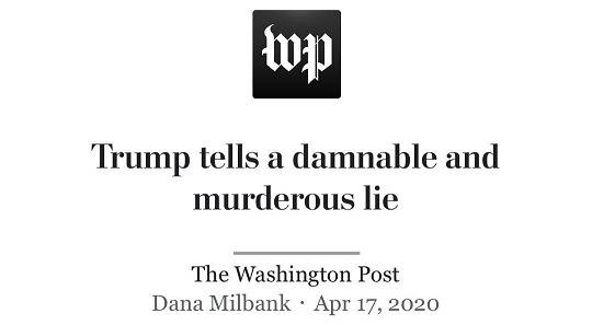 △《华盛顿邮报》称特朗普指责世卫组织是一个“致命的谎言”。