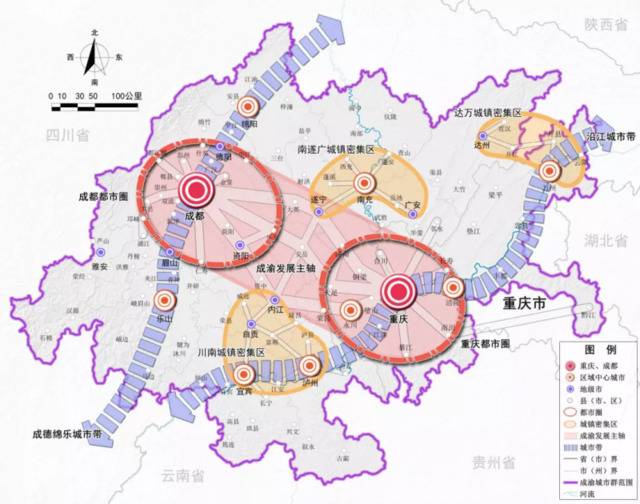 成渝区域格局示意图图片来源：《成渝城市群发展规划》