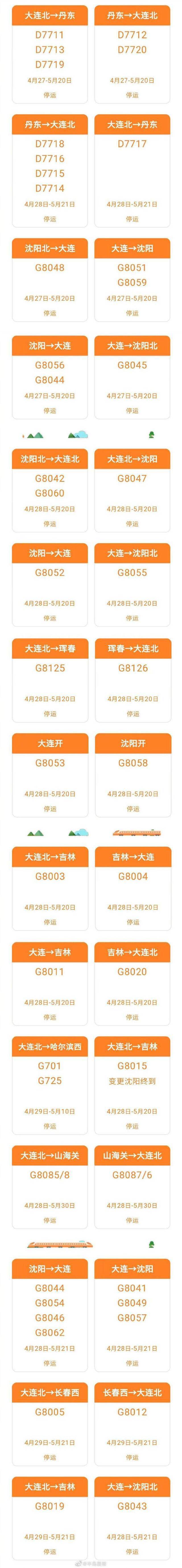 大连多趟列车将停运