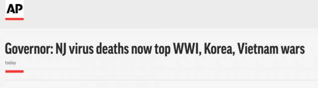 新泽西州死亡近6000例！州长：超过我们州在一战、朝鲜战争以及越战中失去生命的总和