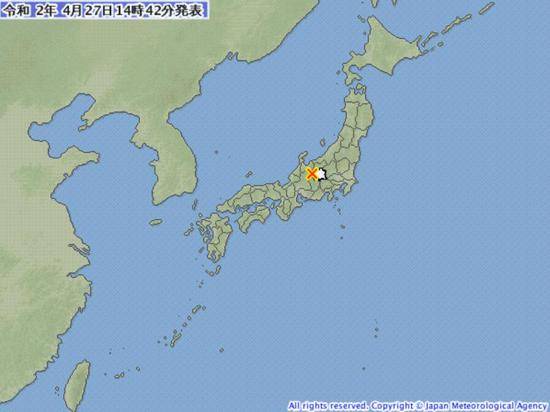 长野县27日地震情况（日本气象厅）