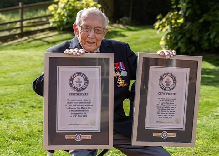 英国99岁二战老兵Tom Moore步行筹得2860万英镑打破吉尼斯世界纪录
