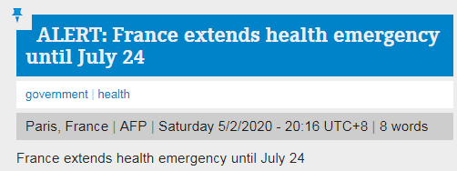 法国将卫生紧急状态时间延长至7月24日
