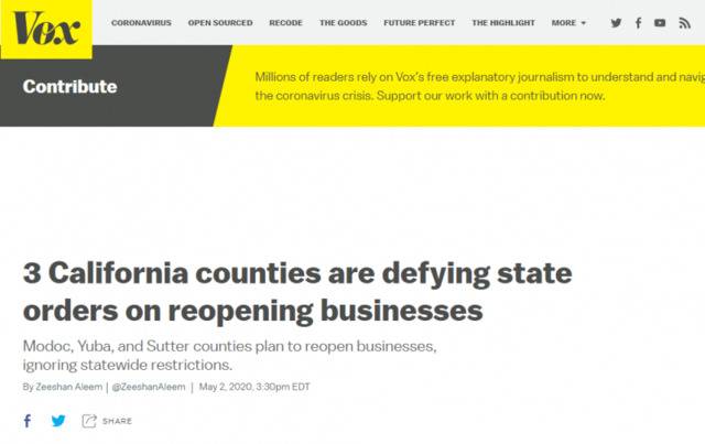加州“内战”：3县带头违抗州长命令 要求复工