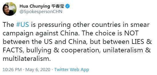 美国施压他国诽谤中国？华春莹发推回应