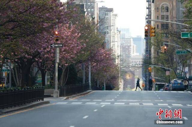 当地时间4月11日，受新冠肺炎疫情影响，纽约公园大道行人寥寥。中新社记者廖攀摄