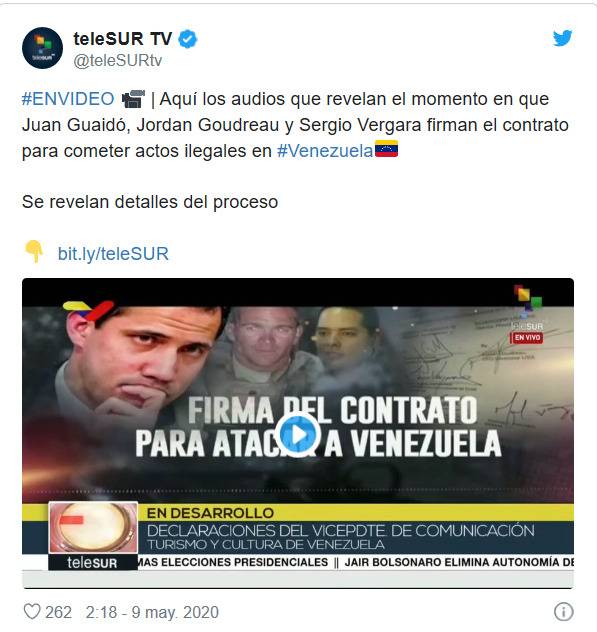 委内瑞拉媒体发布反对派同美国雇佣兵之间的录音（图源：推特截图）