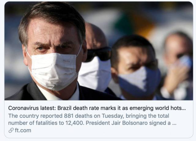 巴西成为全球疫情新热点。/《金融时报》报道截图