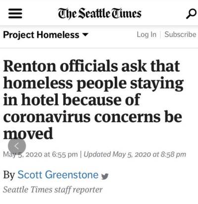 △《西雅图时报》报道指出，当地政府请无家可归者于租赁到期后尽快从酒店迁出