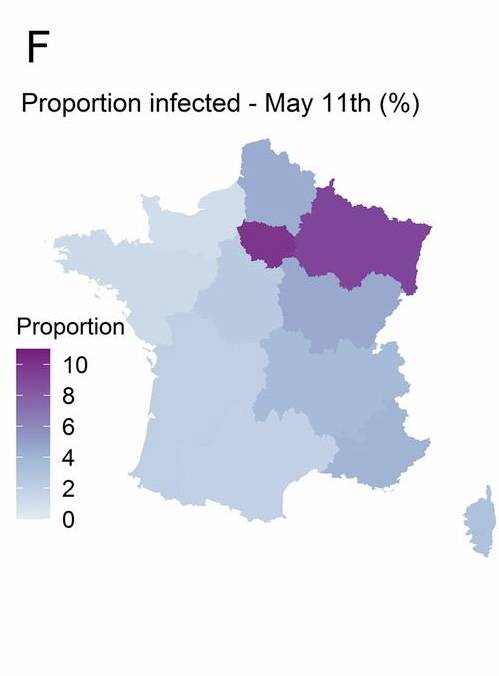 △法国感染比例地图，来自巴斯德研究所