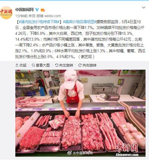 猪肉批发价格持续下降