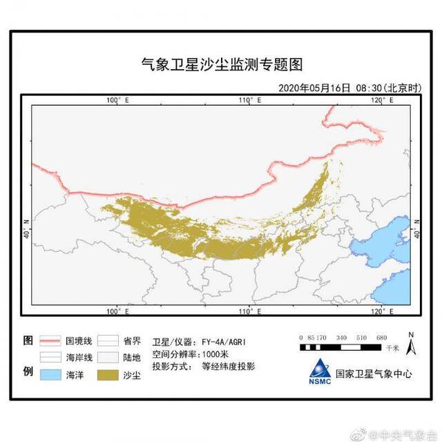 气象卫星沙尘监测专题图。图/中央气象台微博