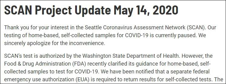 “西雅图新冠病毒评估网络”官网发布的声明，表示已暂停检测