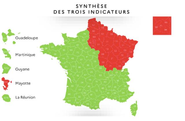法国的红区与绿区。/截图自the local