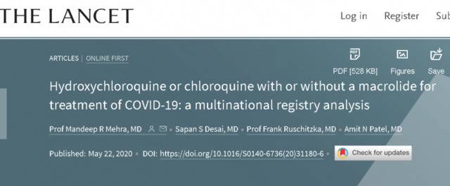 4名科学家发表论文称羟氯喹治疗新冠会导致死亡增加