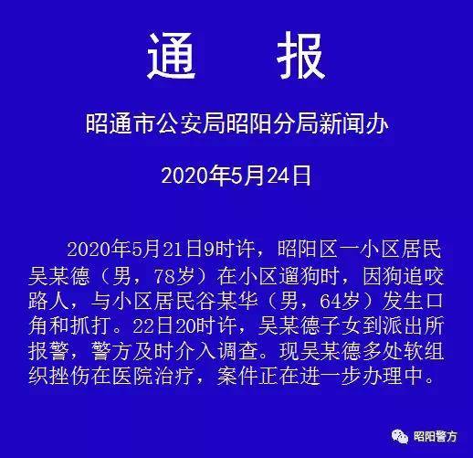 云南昭通警方通报78岁老人遛狗被打：狗咬路人引不满