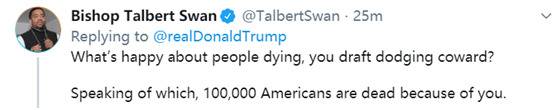 “人们死去，有什么值得快乐的？说到这，还有10万美国人因你而死。”