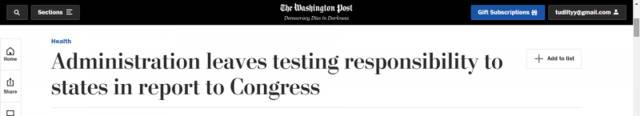 △《华盛顿邮报》披露，特朗普在递交国会的最新病毒检测计划中，将责任推给了各州政府
