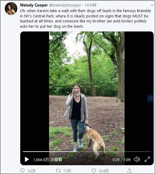 视频中显示，该女子一边报警一边用力拽着狗的项圈，宠物狗前脚被拽离地面图片来源：推特截图