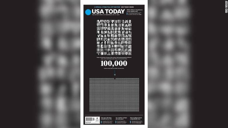 美国新冠肺炎死亡近10万 《今日美国》头版将刊登百名逝者照片