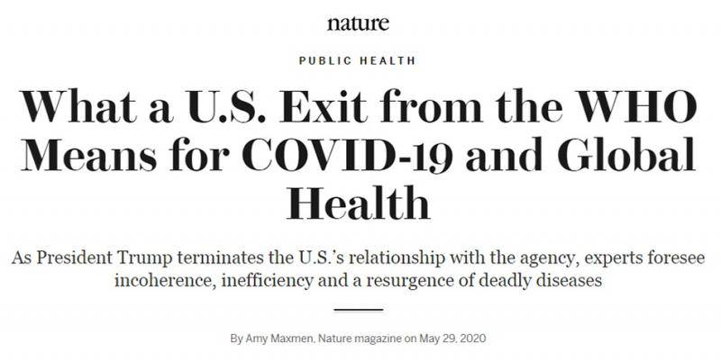 《自然》：美退出世卫组织对新冠肺炎和全球卫生意味什么？
