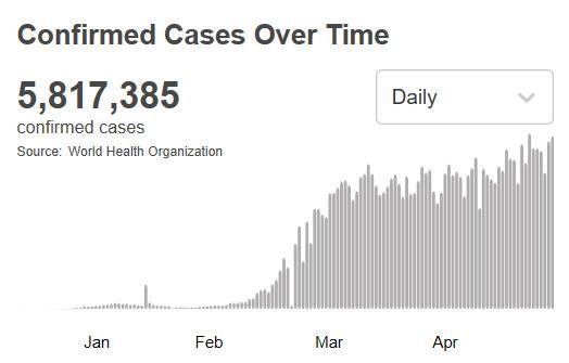 世卫组织：全球新冠肺炎确诊病例超581万例