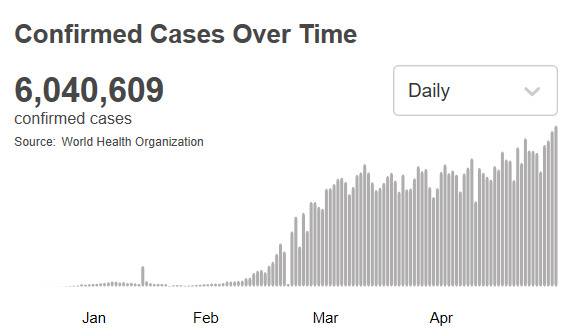 世卫组织：全球新冠肺炎确诊病例超604万例