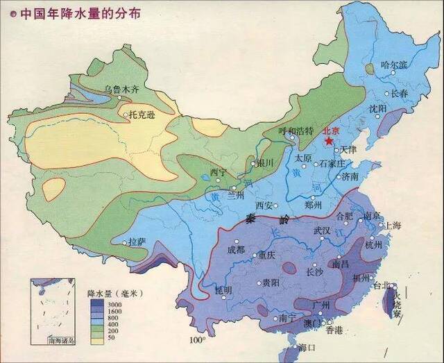 中国年平均降水量分布图片来源：地之图