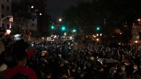 大批抗议者站在黑夜中大声呼喊“白思豪下台”（视频截图）