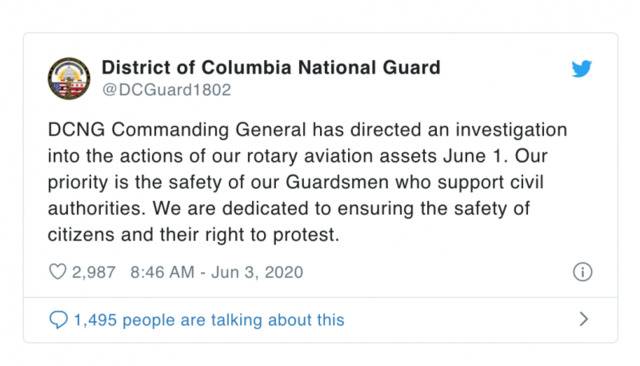用军机驱散示威人群？华盛顿特区国民警卫队展开调查