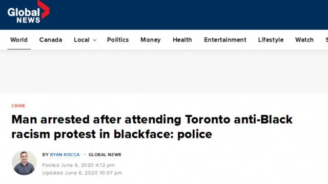 模仿特鲁多？加拿大男子抗议现场涂黑脸“挑事”被抓