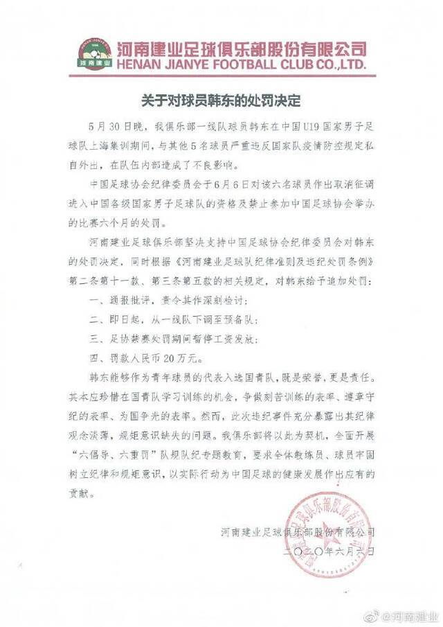 停薪停训下放！相关中超俱乐部对国青违纪球员追加处罚