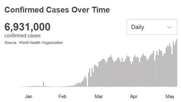 世卫组织：全球新冠肺炎确诊病例超693万