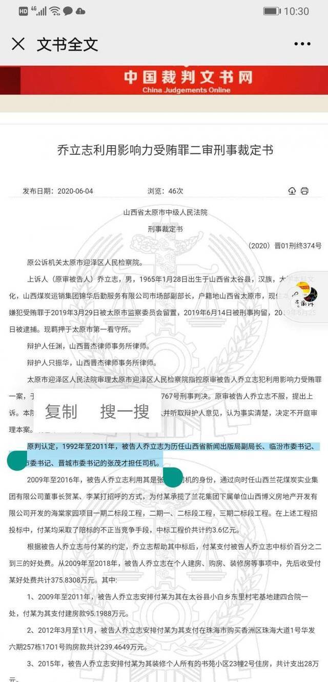 乔立志判决书来源：裁判文书网截图