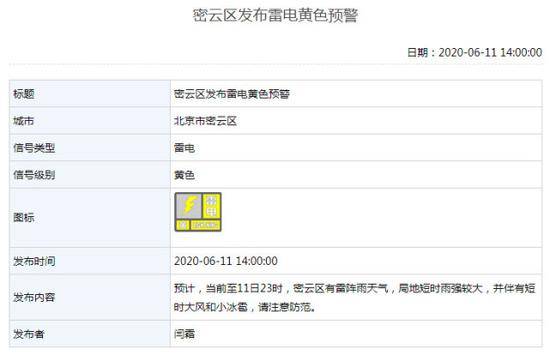 北京多区发布大风、雷电预警