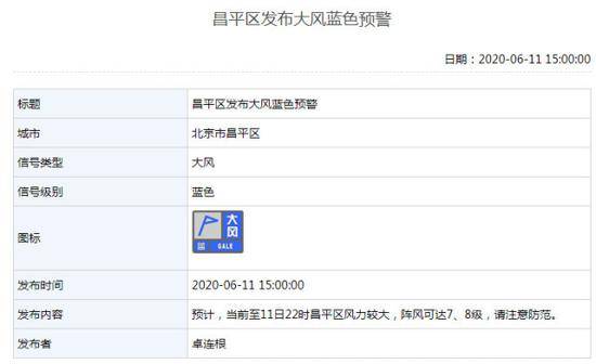 北京多区发布大风、雷电预警