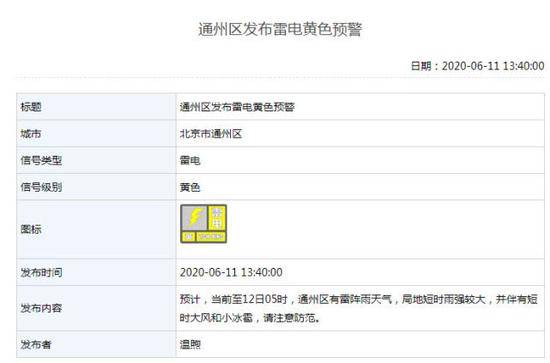北京多区发布大风、雷电预警