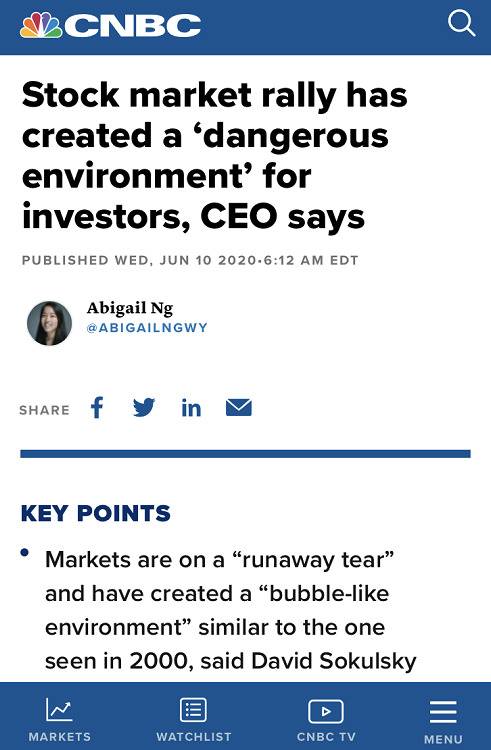 △CNBC报道援引金融机构CEO的说法称，股市上涨为投资者创造了“危险环境”