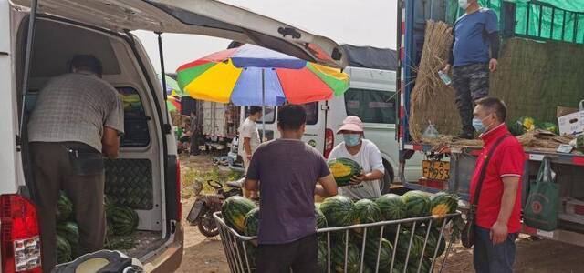 新发地休市，开辟的临时交易区正常运行，目前品种齐全，价格没有明显变化。新发地供图