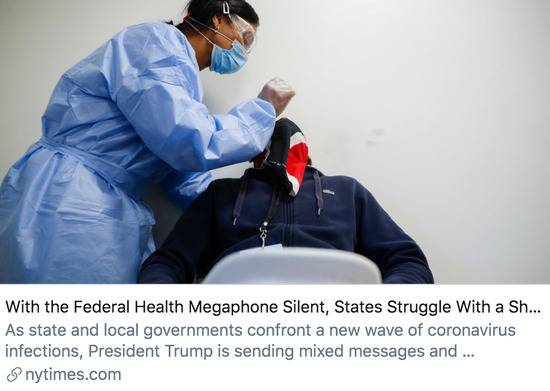 随着联邦政府变得“越来越沉默”，各州开始自行应对疫情。/《纽约时报》报道截图